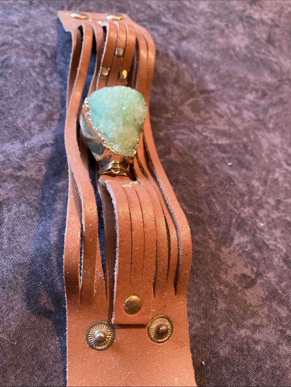 Boho Leather Bracelet w/ Aqua Accent